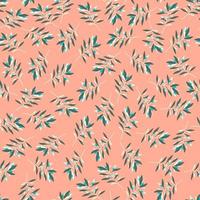 Seamless pattern with geometric branch leaves in retro style. Summer tropical leaf. vector