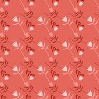 Seamless pattern with stylized flower silhouettes. Soft coral palette. Simple backdrop with little flowers. vector