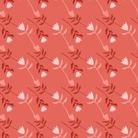 Seamless pattern with stylized flower silhouettes. Soft coral palette. Simple backdrop with little flowers. vector