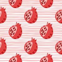 Abstract garnet elements seamless pattern. Doodle fruit ornament in red colors on stripped background. vector
