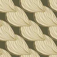 Autumn simple print with leaves seamless pattern. Outline floral silhouettes in light beige tones on brown background. vector