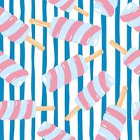 Random spiral pink ice cream seamless pattern. White background with blue lines. vector