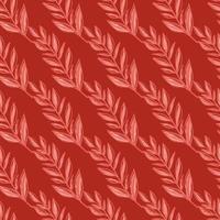 Simple vintage branch silhouettes seamless pattern. Contoured light foliage shapes on bright red background. vector