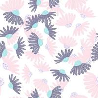 Isolated botany seamless pattern with purple and pink daisy flowers shapes print. Random doodle backdrop. vector
