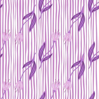 Beautiful tulip seamless pattern on stripe background. vector