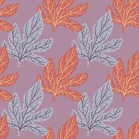 Fall leaves ornament seamless pattern. Doodle foliage ornament in grey and orange tones. vector