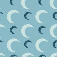 Seamless pattern with kids print. Doodle simple moon silhouettes in blue tones palette. vector
