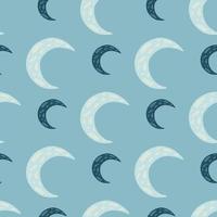 Seamless pattern with kids print. Doodle simple moon silhouettes in blue tones palette. vector