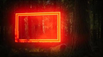 Neon glowing rectangle frame in the night forest photo