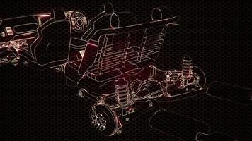 Holographic animation of 3D wireframe car model with engine photo