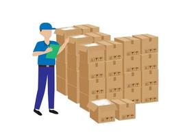 Warehouse inspector holding a clipboard examining details of a package To see the damage And ready to ship