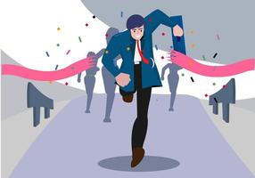 Leadership concept Business people cross the finish line to success Creative Vector cartoon illustration