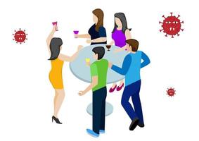 People, men and women, enter entertainment venues unprotected. Causing the coronavirus outbreak. Flat style cartoon illustration vector