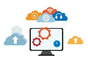 Composition concept of cloud computing Cloud Connected Devices With Gears Flat Vector Illustration