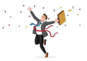 businessman he is successful run to the finish line The concept of victory of success achieves the goals set. flat style cartoon vector illustration