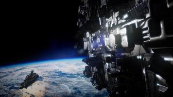 Spaceship with View on Space and Planet Earth photo