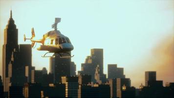 Silhouette helicopter at city scape background photo