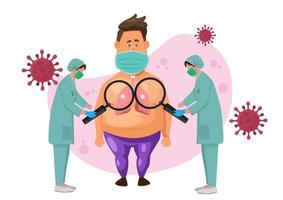 A fat man underwent a physical exam for coronavirus because if it is infected, the infection will spread rapidly and die. vector