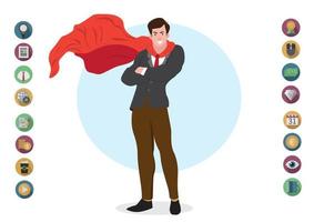 A successful businessman or manager, goals, planning make him a hero in business. The concept of effort leads to victory. flat style cartoon illustration vector