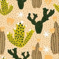 Hand drawn cactus seamless pattern on polka dot background. vector