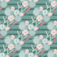 Dandelion bouquets seamless pattern. Botanic ornament in blue and pink tones. Turquoise stripped background. vector