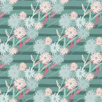 Dandelion bouquets seamless pattern. Botanic ornament in blue and pink tones. Turquoise stripped background. vector