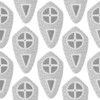 Seamless scandinavian pattern with shield ornament. Isolated weapon print in grey color on white background. vector