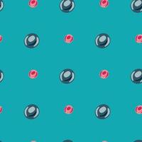 Dark navy blue and red colored pearls seamless pattern. Geometric abstract ornament on blue background. Bubbles print. vector