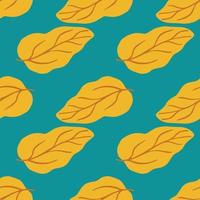 Creative yellow leaves seamless pattern on green background. Simple leaf endless wallpaper. vector