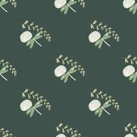 Botanic print pattern with damselfly, blowball and twig. Green background. vector