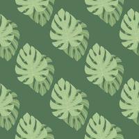 Vintage seamless floral pattern with green monstera leaves ornament. Foliage tropical silhouettes simple backdrop. vector