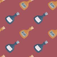 Rum bottle silhouettes seamless doodle pattern. Pastel tones. Hand drawn ornament. Alcohol print. vector