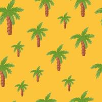 Random green palm tree elements seamless doodle pattern. Orange background. Minimalistic style. vector