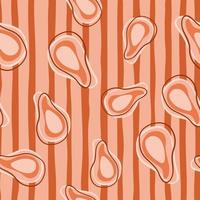 Hand drawn seamless food exotic pattern with abstract avocado shapes. Pink striped background. vector