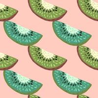 Minimalistic contrast seamless pattern with blue and green tones kiwi shapes. Pink light background. vector