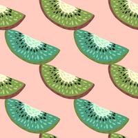 Minimalistic contrast seamless pattern with blue and green tones kiwi shapes. Pink light background. vector