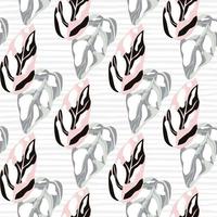 Light seamless botanic pattern with exotic monstera leaves. Tropical floral figures in pastel pink, black and blue tones on stripped background. vector