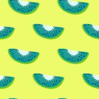 Abstract blue colored kiwi slice seamless pattern. Yellow bright background. Contrast print. vector