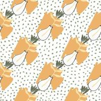Simple flowers in a vase seamless botanic pattern. White background with dots and orange spots. vector