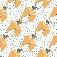 Simple flowers in a vase seamless botanic pattern. White background with dots and orange spots. vector