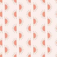 Childish sun ornament seamless pattern in cute kids style. Pink print. Pastel background. Scandi style. vector