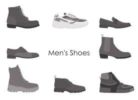 Collection mens footwear isolated on white background. Set of men boots. vector