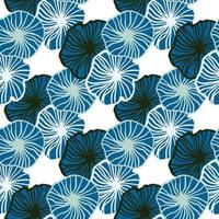 Outline abstrat flower shapes seamless pattern. Isolated ornament with contoured blue botanic elements.