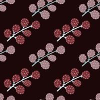 Pale red and pink blackberry branches seamless pattern. Food backdrop with brown background. vector