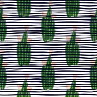 Geometric botanical exotic backdrop. Abstract cactus seamless pattern on stripes background. vector