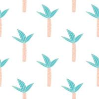 Hand drawn green coconut palm tree wallpaper. Geometric tropical palm tree seamless pattern on white background. vector