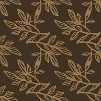 Autumn seamless pattern with branches silhouettes. Brown background with light beige botanic outline ornament. vector