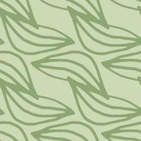 Floral seamless pattern with outline leafs in green pastel tones. Creative botanic backdrop. vector