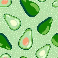 Seamless pattern with cartoon avocado on dots background. vector