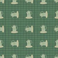 Teapots silhouettes seamless doodle pattern. Hand drawn ornament green palette. Kitchen backdrop. vector